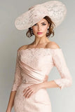 Blush Off the Shoulder Lace Sheath Midi Mother of the Bride Dress