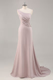 Khaki Mermaid One Shoulder Floor length Formal Dress