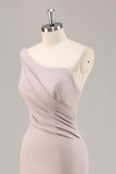 Khaki Mermaid Ruched One Shoulder Maxi Formal Dress