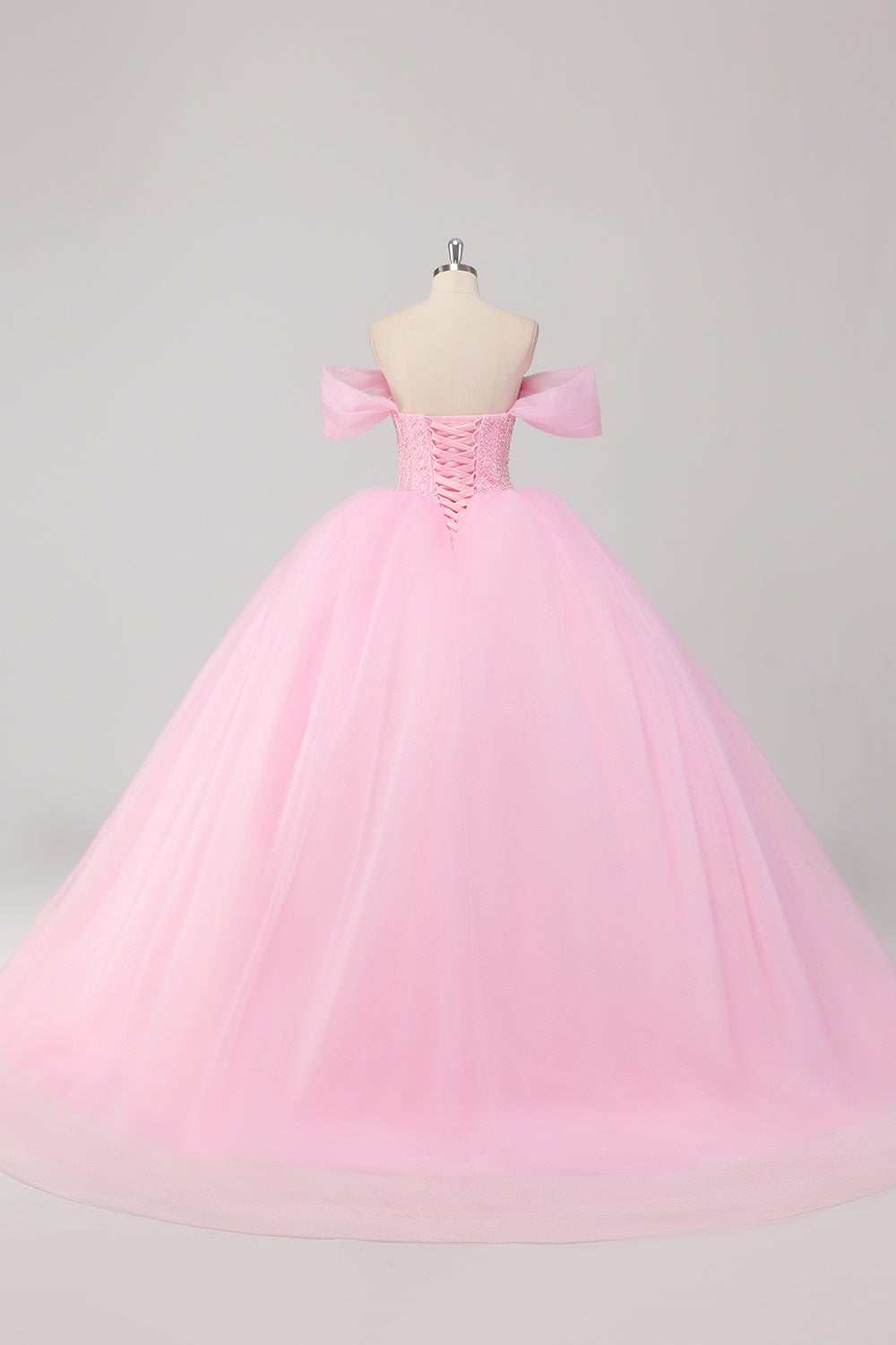 Princess Pink Ball Gown Off the Shoulder Beaded Corset Quinceañera Dress