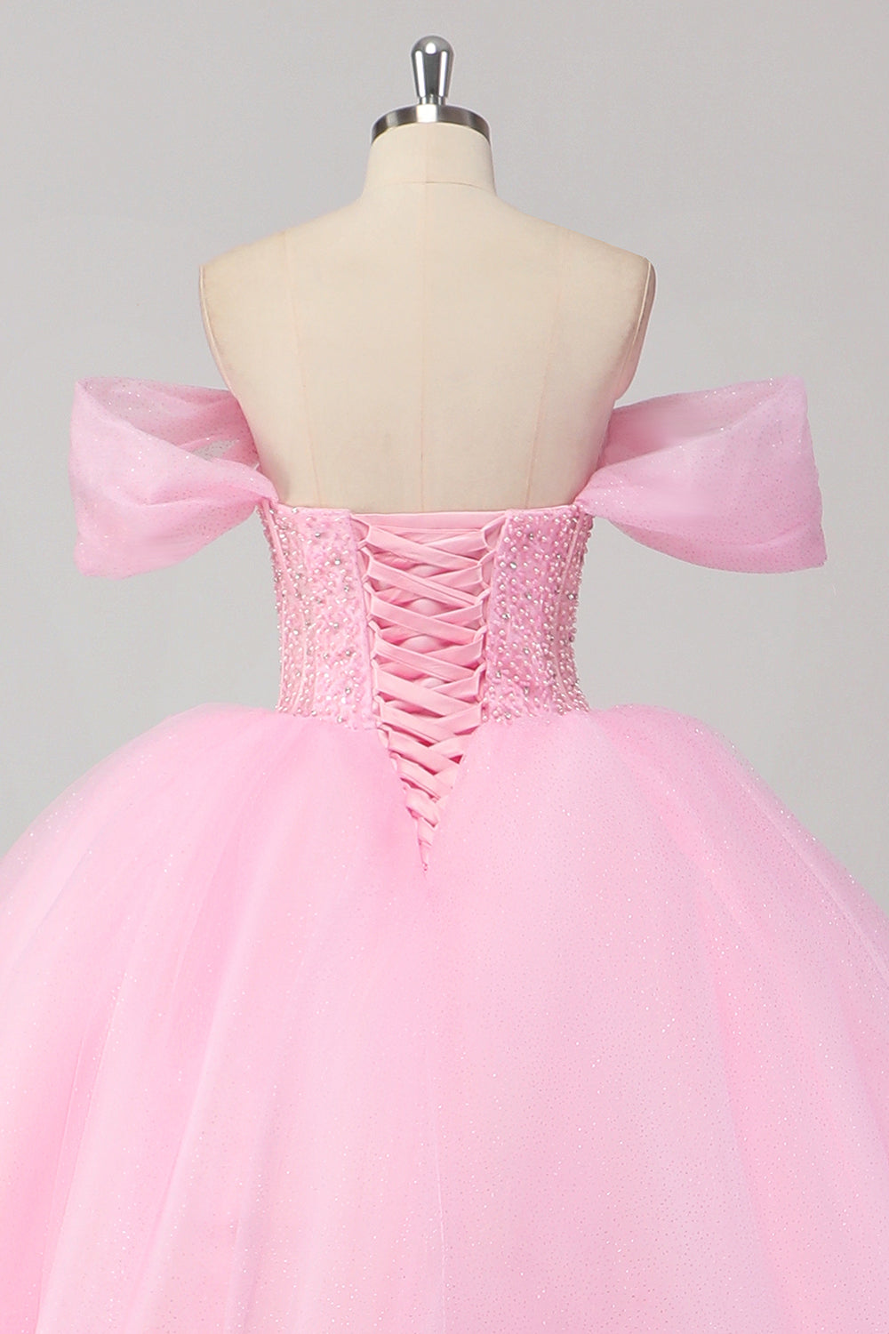 Princess Pink Ball Gown Off the Shoulder Beaded Corset Quinceañera Dress