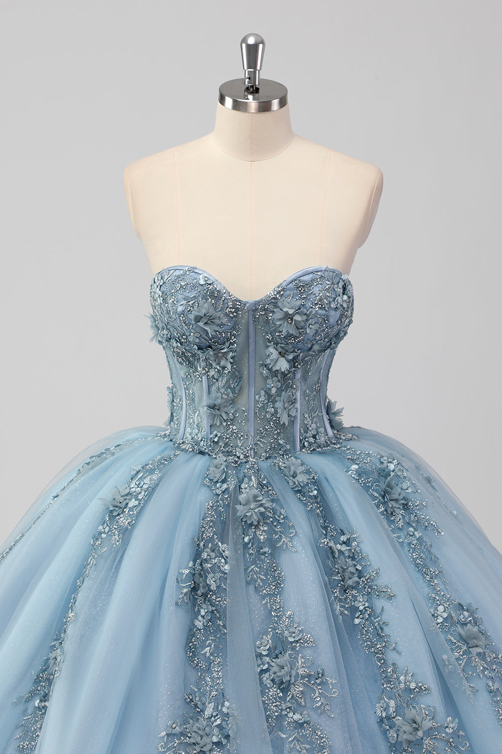 Grey Blue Corset Applique Ball Gown Quinceañera Dress
