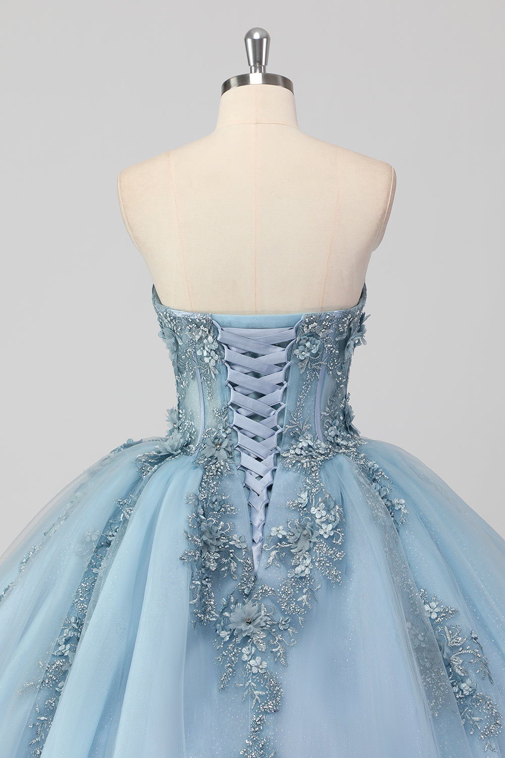 Grey Blue Corset Applique Ball Gown Quinceañera Dress