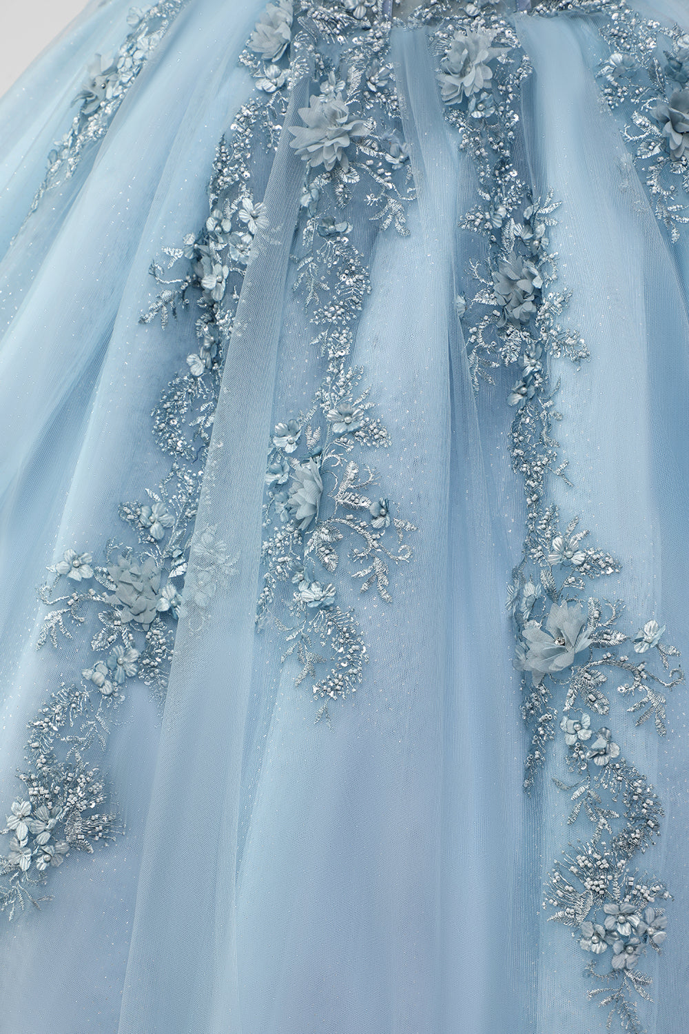 Grey Blue Corset Applique Ball Gown Quinceañera Dress