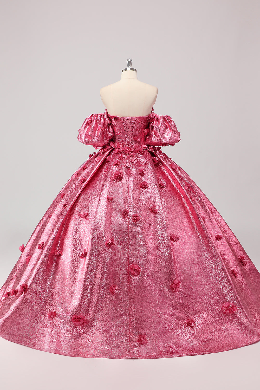 Fuchsia Sweetheart 3D Flower Ball Gown Quinceañera Dress with Puff Sleeves