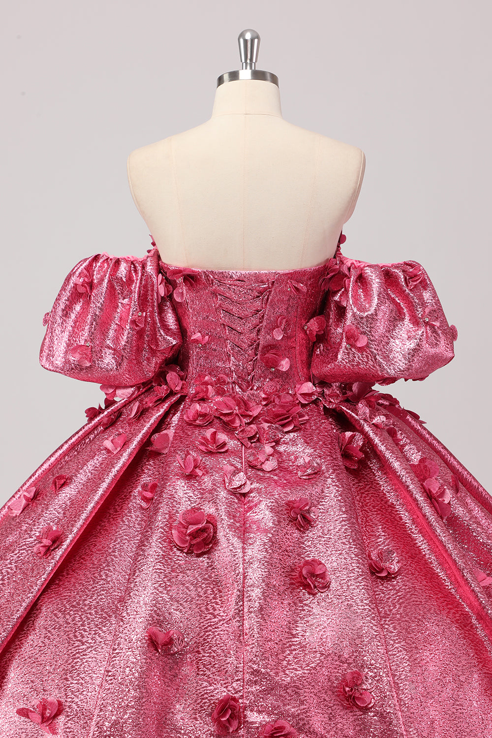 Fuchsia Sweetheart 3D Flower Ball Gown Quinceañera Dress with Puff Sleeves