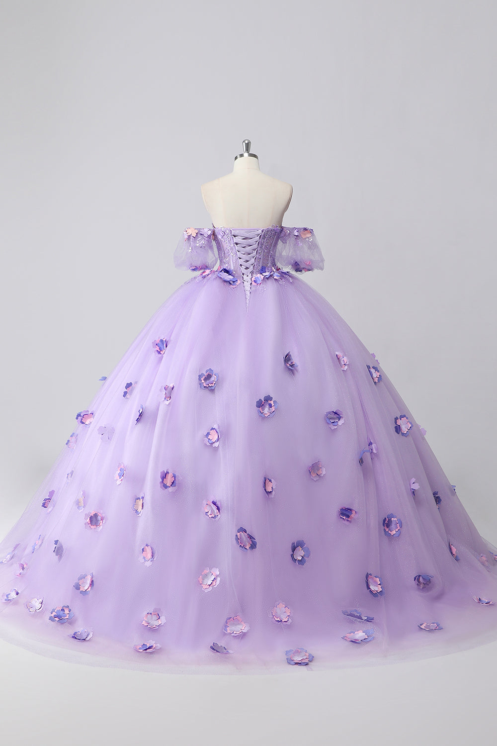Lilac Corset Sweetheart 3D Flower Ball Gown Quinceañera Dress