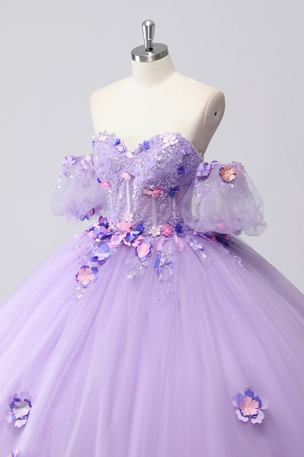 Lilac Corset Sweetheart 3D Flower Ball Gown Quinceañera Dress