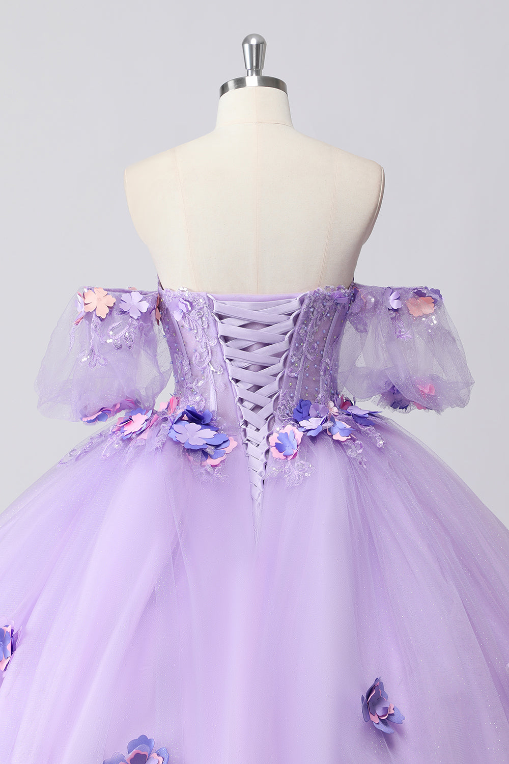 Lilac Corset Sweetheart 3D Flower Ball Gown Quinceañera Dress