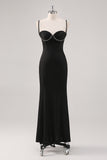 Black Spaghetti Straps Corset Sheath Formal Dress