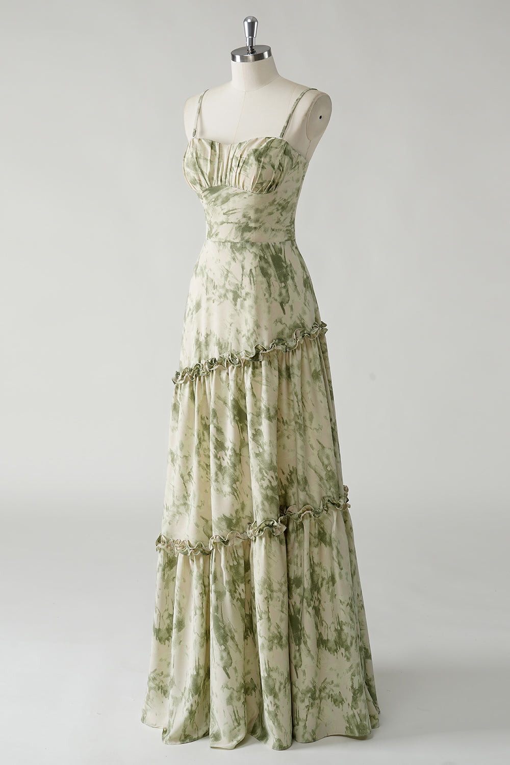 Sage Flower Spaghetti Straps A-Line Bridesmaid Dress