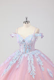 Blush Pink Cold Shoulder Corset Sequined Quinceañera Dress with Bow