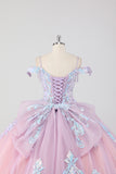 Blush Pink Cold Shoulder Corset Sequined Quinceañera Dress with Bow