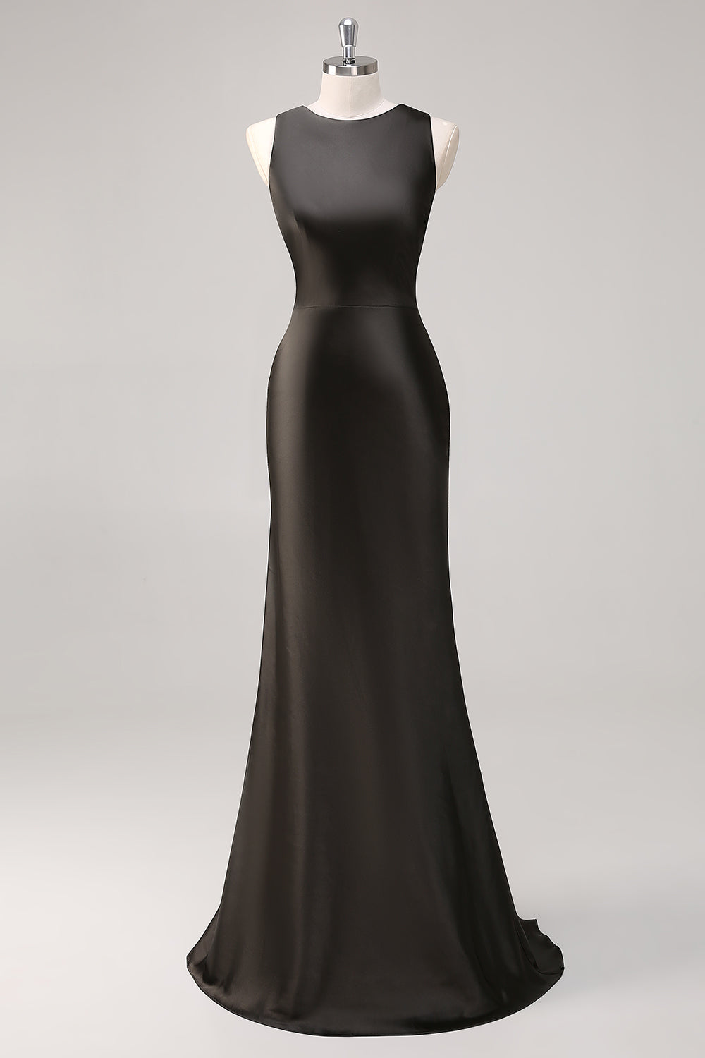 Simple Dark Grey Sheath Jewel Neck Maxi Formal Dress