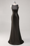 Simple Dark Grey Sheath Jewel Neck Maxi Formal Dress