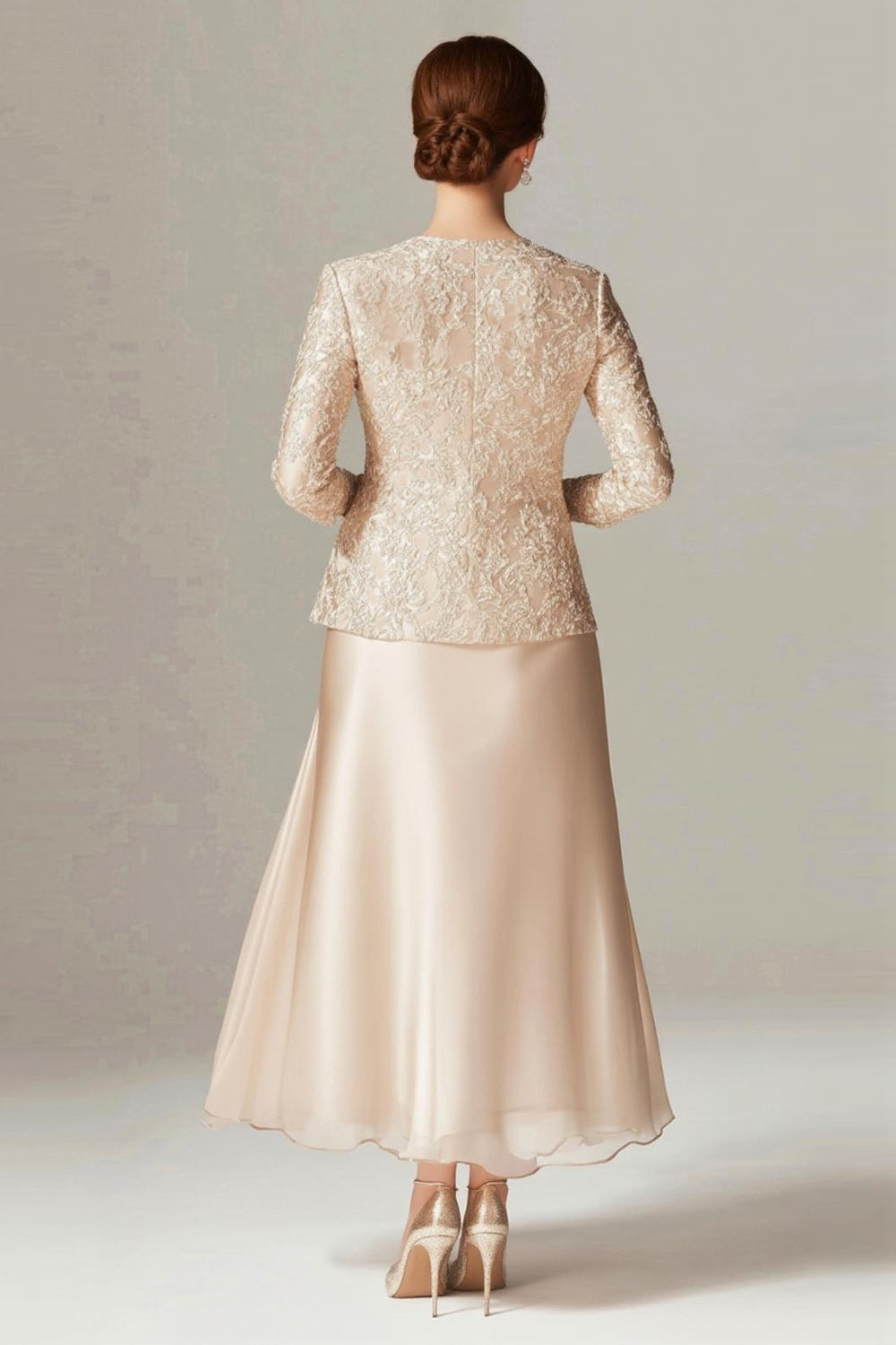Champagne A-Line Mother of the Bride Dress with Lace Jacket