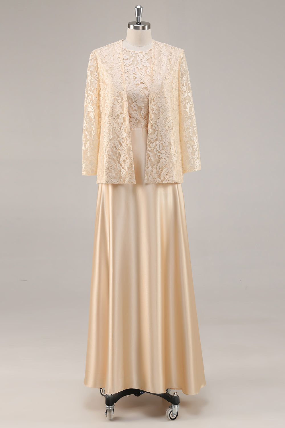 Champagne A-Line Mother of the Bride Dress with Lace Jacket