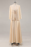 Maxi Champagne Satin A-Line Mother of the Bride Dress with Jacket