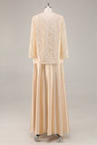 Champagne A-Line Mother of the Bride Dress with Lace Jacket