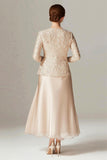 Champagne A-Line Mother of the Bride Dress with Lace Jacket