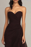 Strapless Dark Brown Sweetheart Ruched Sheath Formal Dress