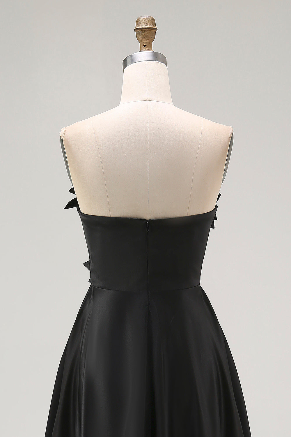 A-Line Black High Low Satin Applique Formal Dress