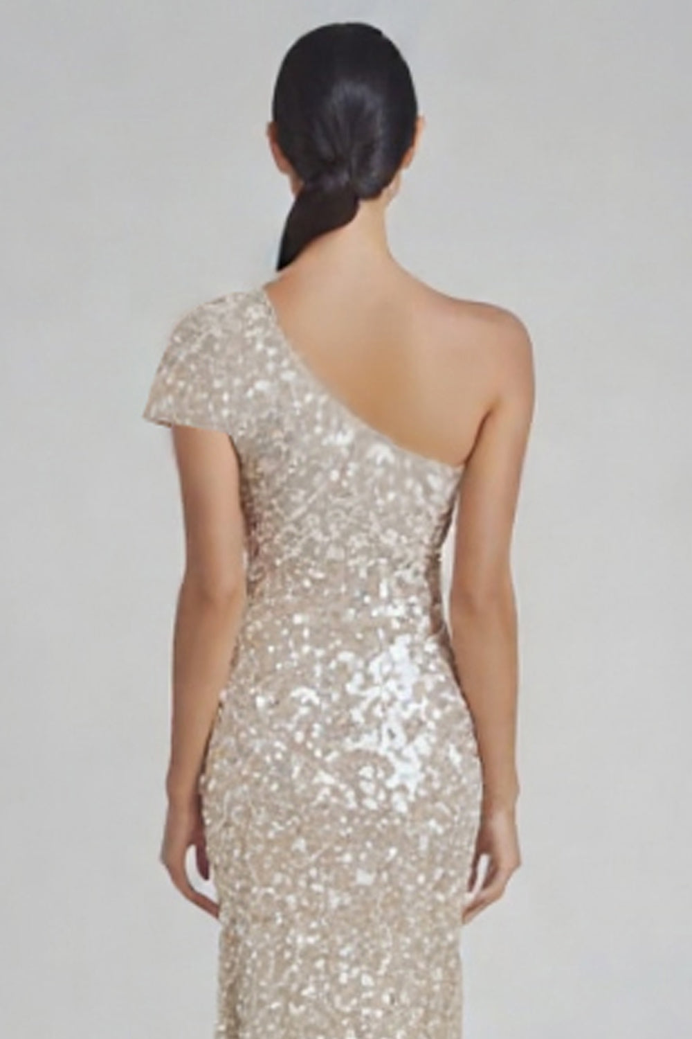 Champagne One Shoulder Sequined Mermaid Formal Dress