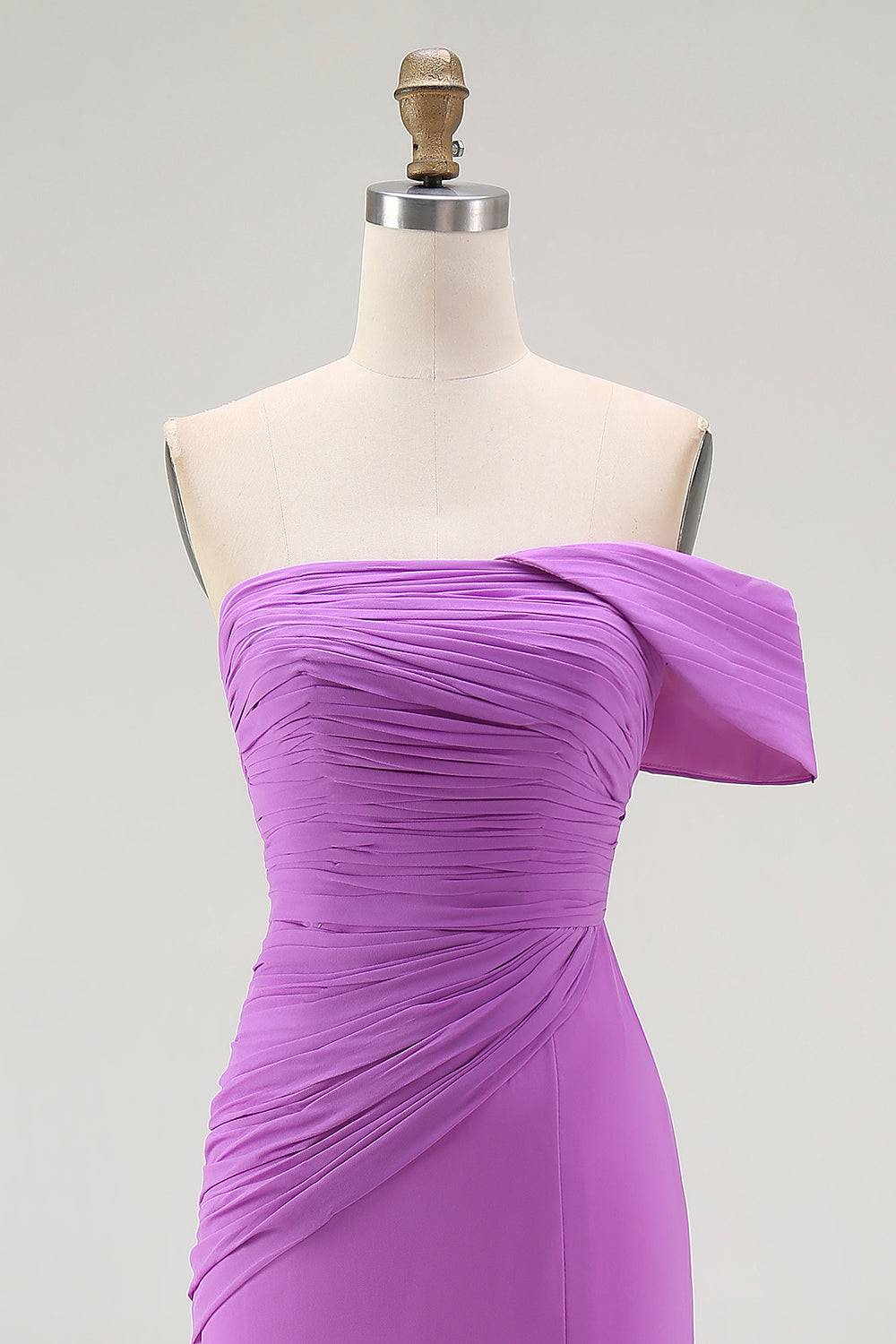 Purple Ruched Sheath Chiffon Formal Dress with Slit
