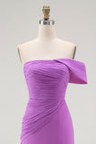 Purple Ruched Sheath Chiffon Formal Dress with Slit