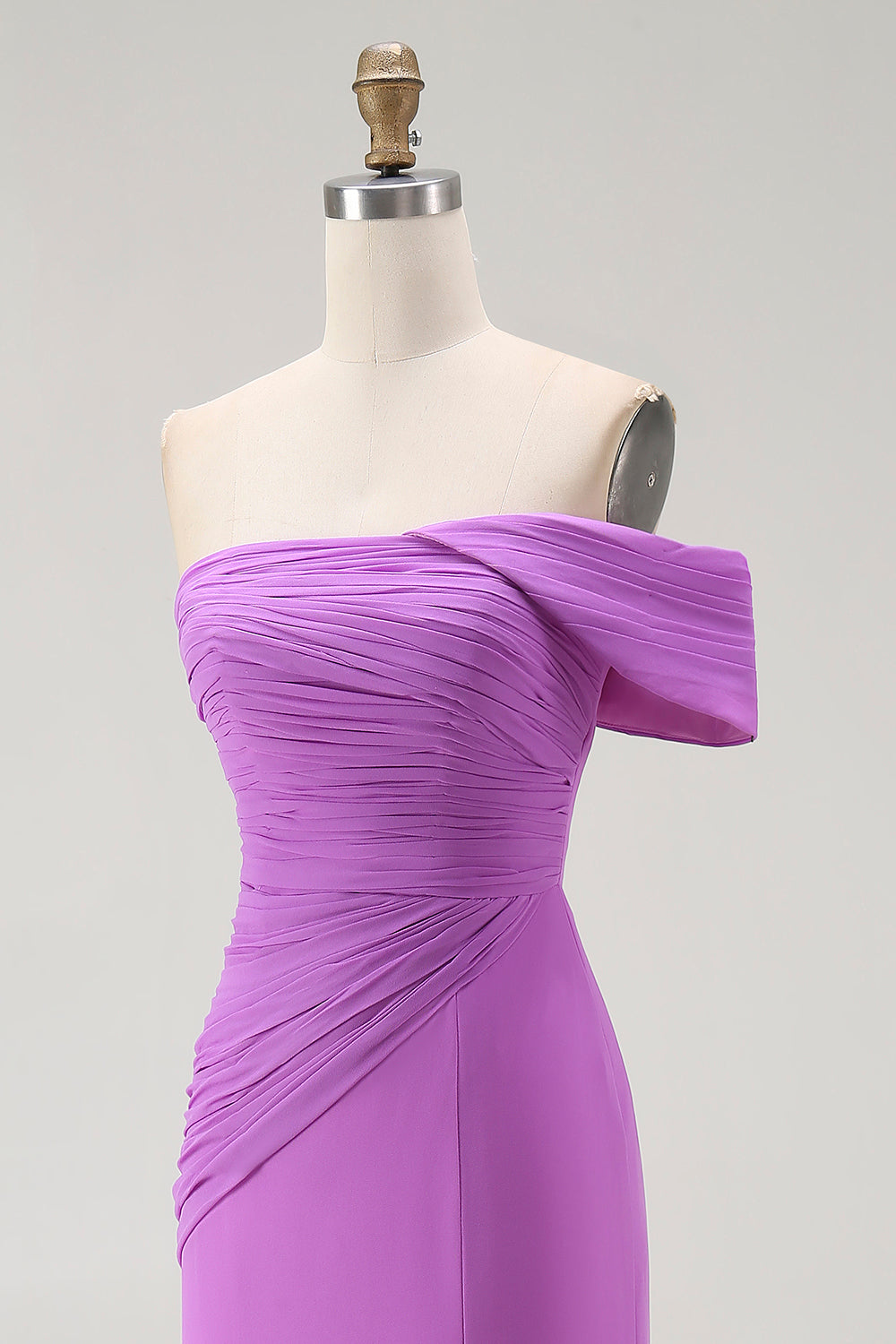 Purple Ruched Sheath Chiffon Formal Dress with Slit