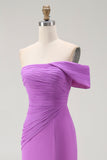 Purple Ruched Sheath Chiffon Formal Dress with Slit