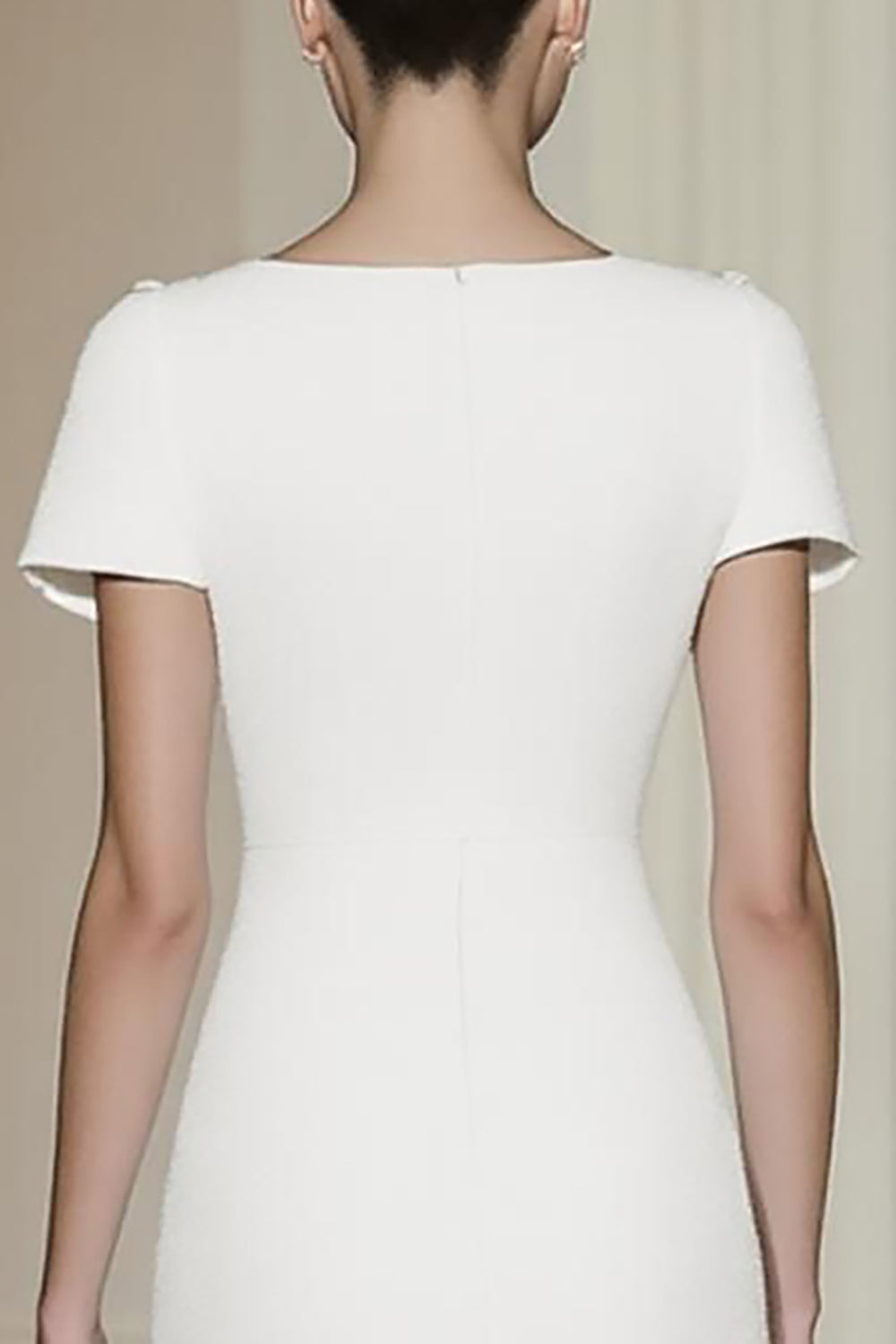 White Short Sleeves Tea Length A-Line Formal Dress