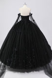 Glitter Black Ball Gown Corset Sweetheart 3D Flowers Quinceañera Dress