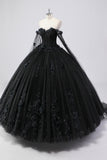 Glitter Black Ball Gown Corset Sweetheart 3D Flowers Quinceañera Dress