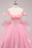 Princess Ball Gown Corset Off the Shoulder Appliqued Quinceañera Dress