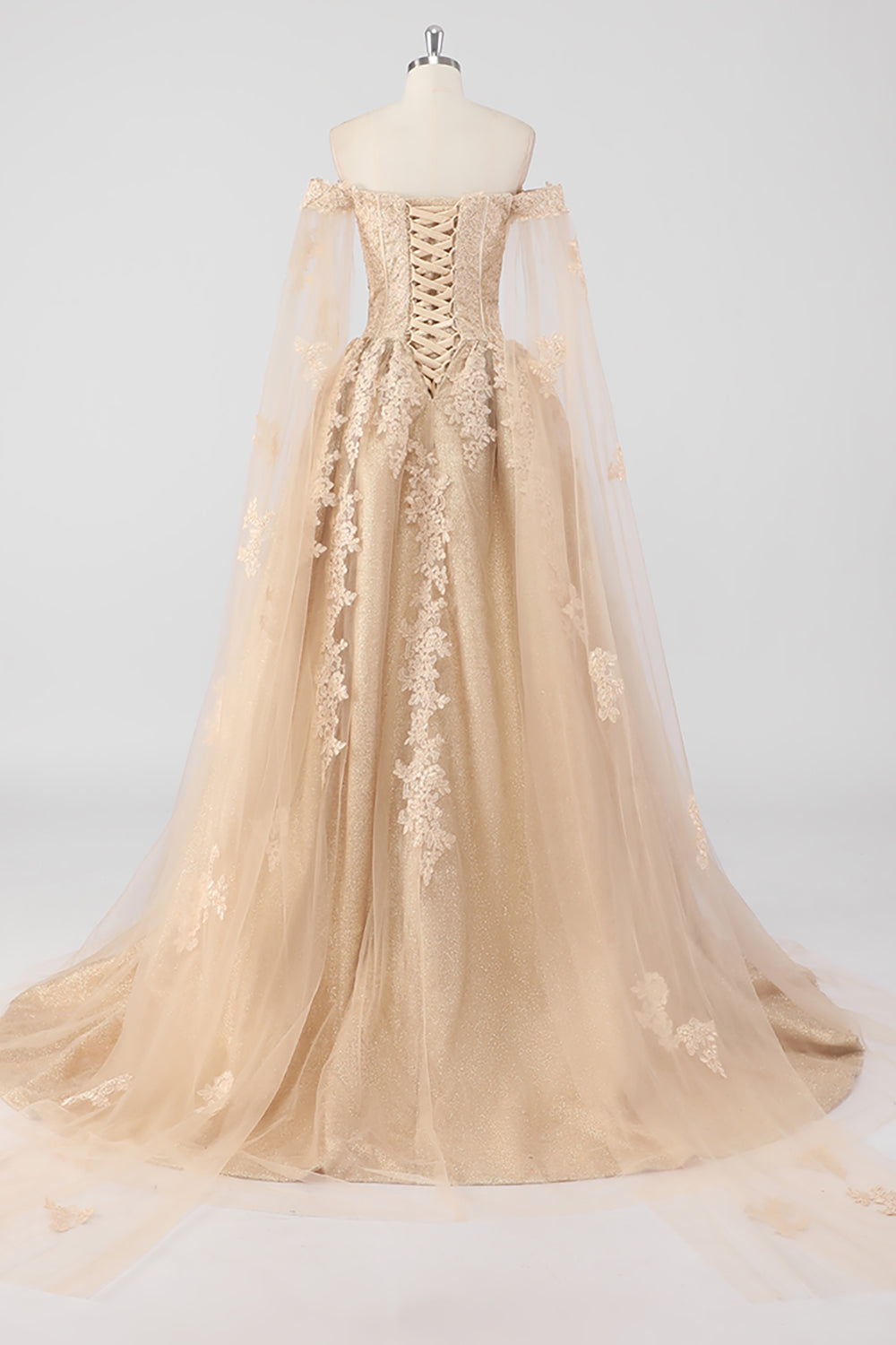 Princess Champagne Off the Shoulder Tulle Quinceañera Dress with Appliques