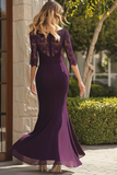 Dark Purple Sheath Lace Applique Mother of the Bride Dress