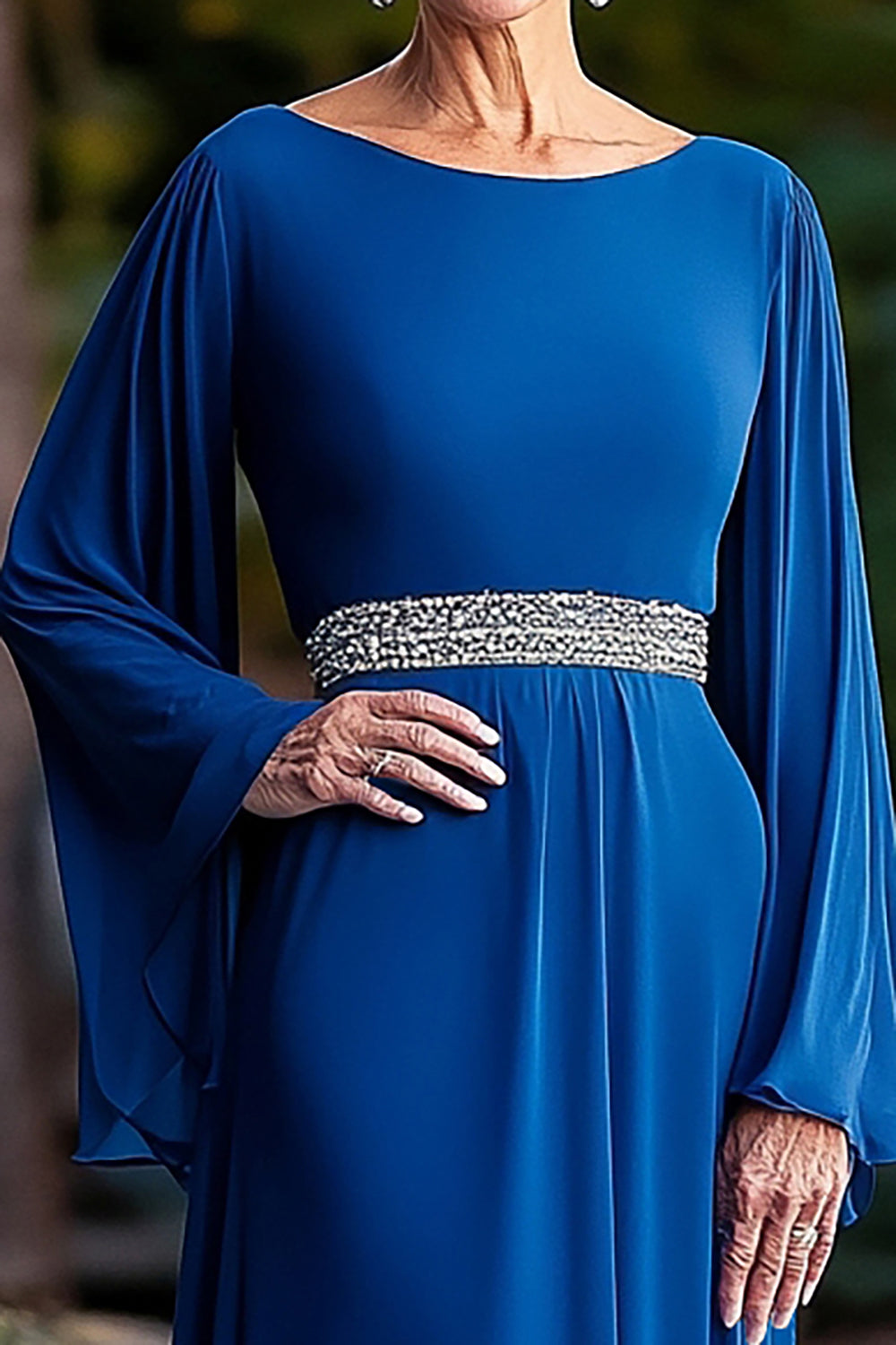 Royal Blue Long Flutter Sleeves A-Line Mother of the Bride Dress