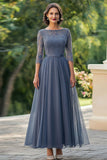 Dusty Blue Chiffon A-Line Mother of the Bride Dress with Lace Applique