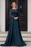 Navy A-Line Floor Length Lace Mother of the Bride Dress