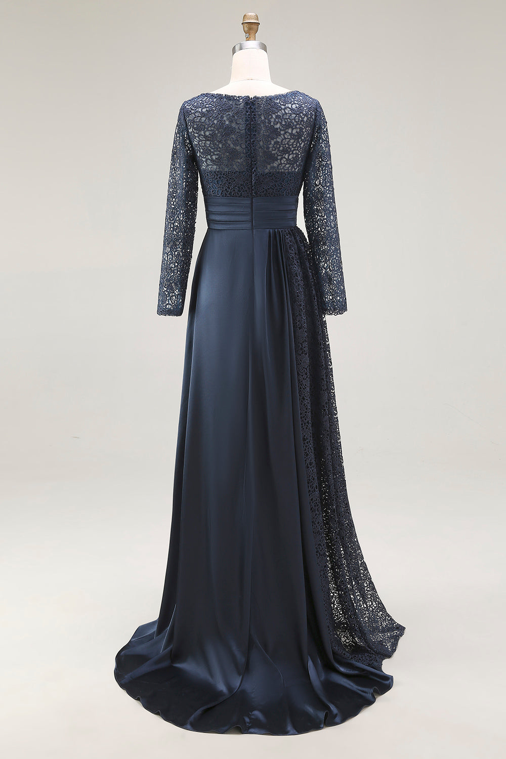 Navy A-Line Floor Length Lace Mother of the Bride Dress
