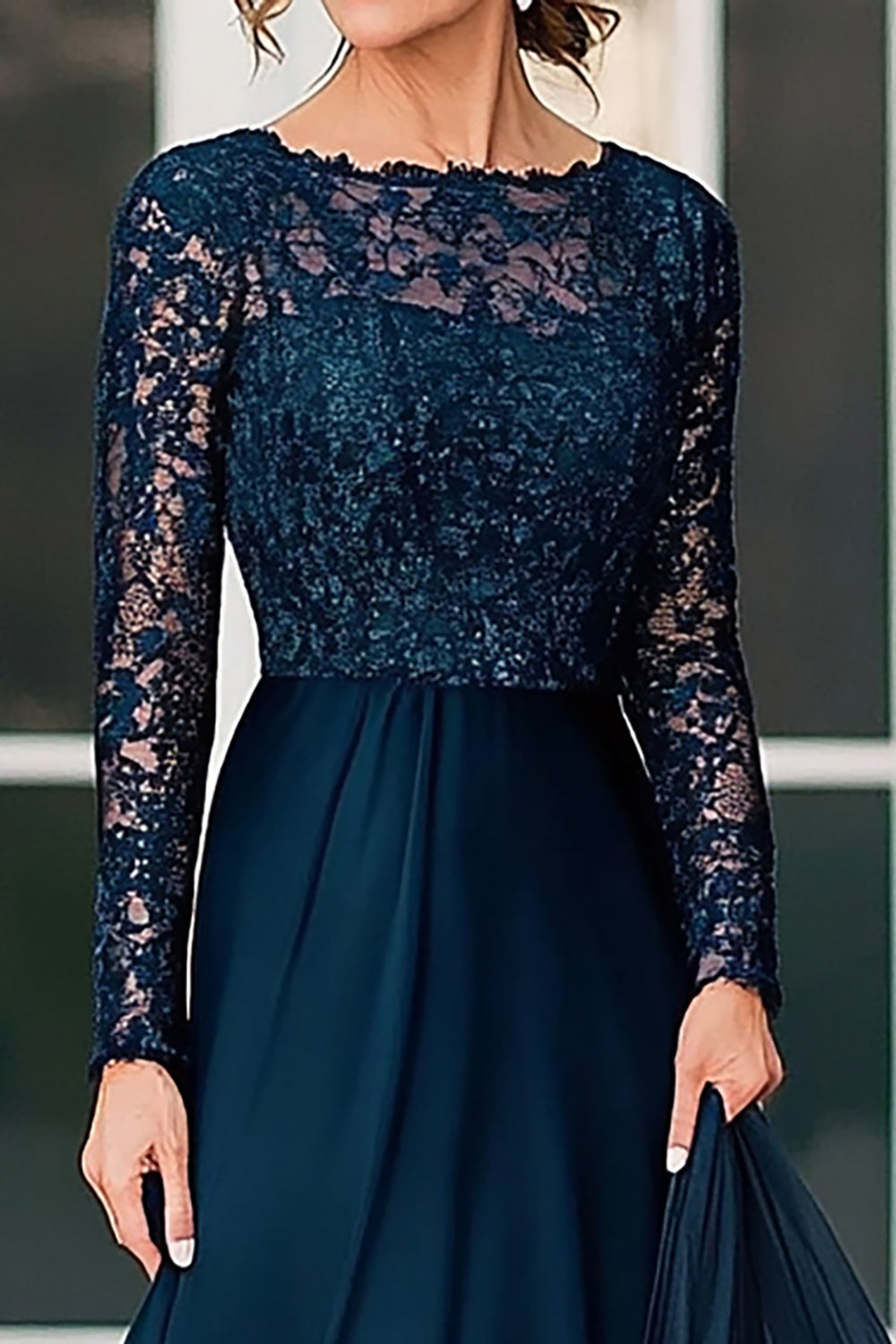 Navy Chiffon A-Line Applique Mother of the Bride Dress
