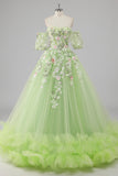 Lemon Green Ball Gown Corset Applique Quinceañera Dress