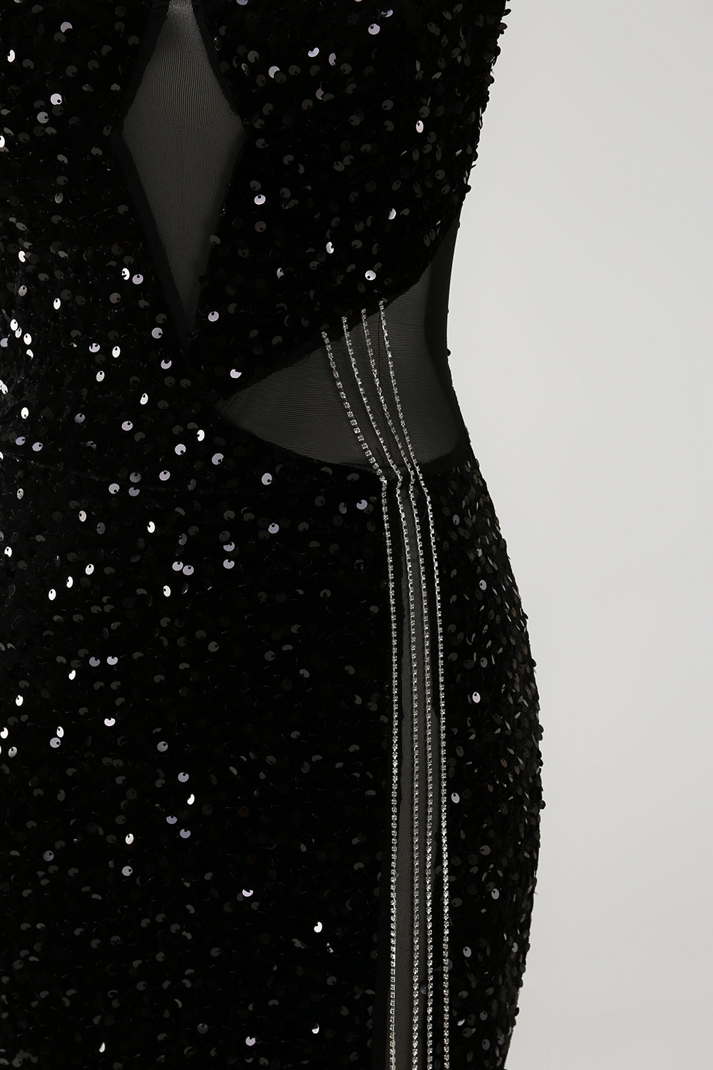 Sparkly Black Corset Mermaid Tassel Sequined Formal Dress with Slit