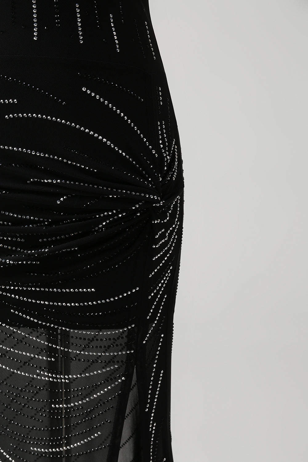 Black Spaghetti Straps Beaded Sheath Formal Dress with Slit