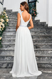 White A Line Spaghetti Straps Sequin Long Wedding Dress