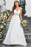 White A Line Spaghetti Straps Sequin Long Wedding Dress