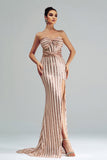 Apricot Mermaid Strapless Sequined Split Gala Dress