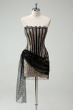 Strapless Black Sequined Bodycon Mini Cocktail Dress
