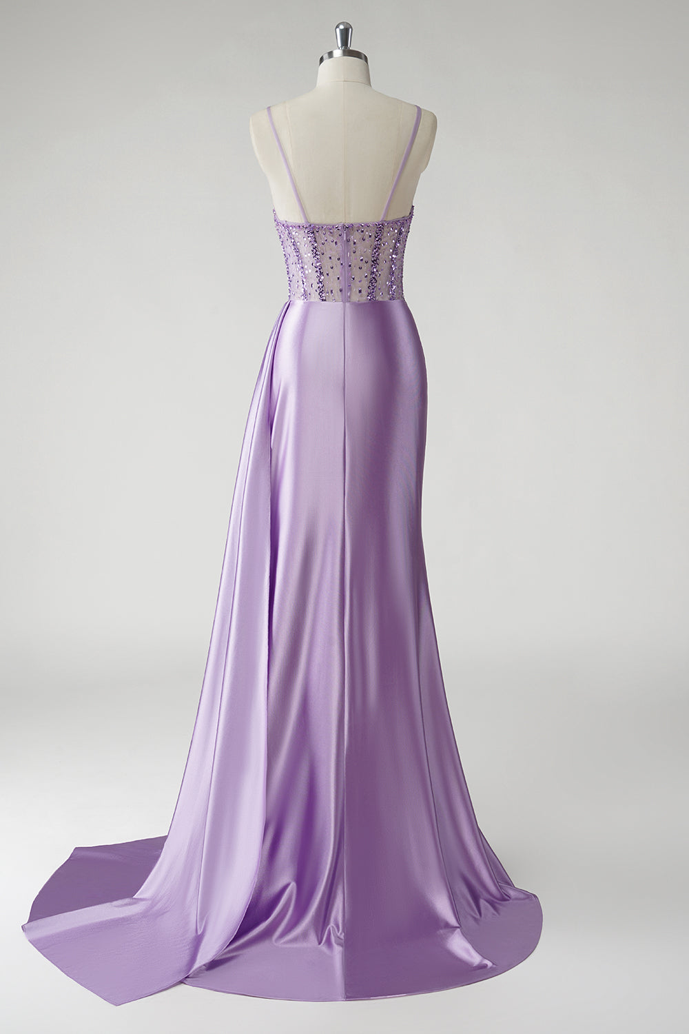 Purple Satin Mermaid Beaded Side Cape Prom Dress with Slit